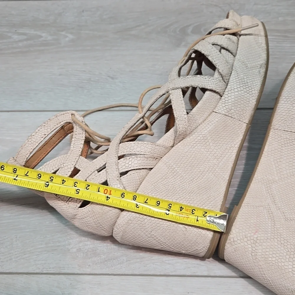 Gentle Souls Women's Lace Up Wedge Leather Hobo Boho Wedge Sandals Sz 8.5M Blush